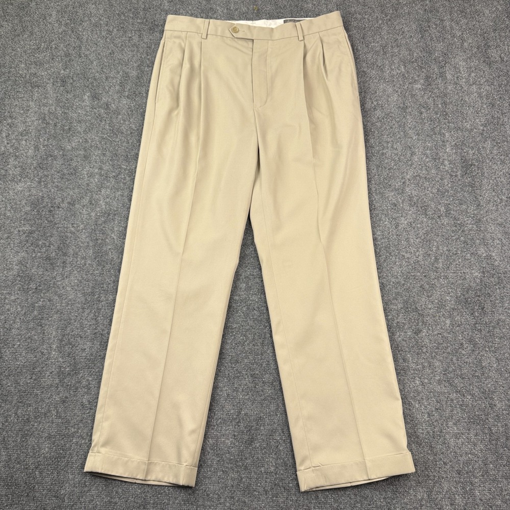 Daniel Cremieux Men's Classic Fit Pleated Dress Pants 34x30 Khaki Slacks Cuffed